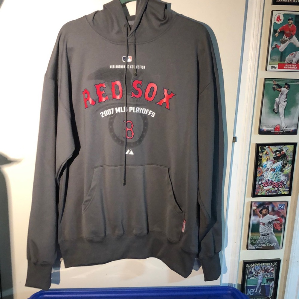 Boston Red Sox MLB Authentic Collection 2007 MLB Playoffs Hooded Sweatshirt Gray